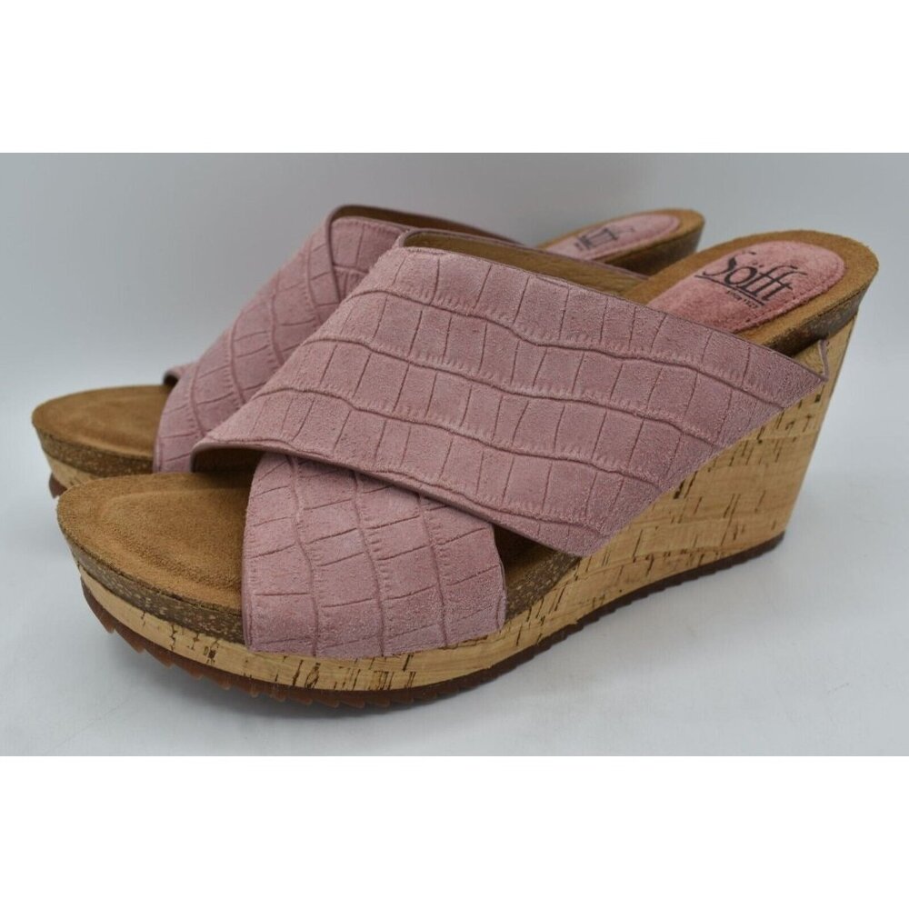Sofft‎ Womens Size 11 Ciera Crisscross Desert Rose Croc Embossed Wedge Sandals
